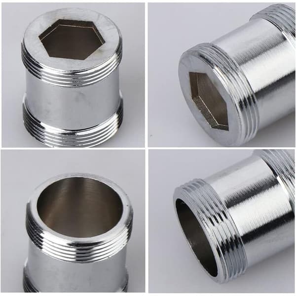 Sæt med 2 messinghaneadaptere. 22 mm NPT han til han. Haneudlufterstik til vaskehane. Vandrenser. Luftblander (M20 - M22)