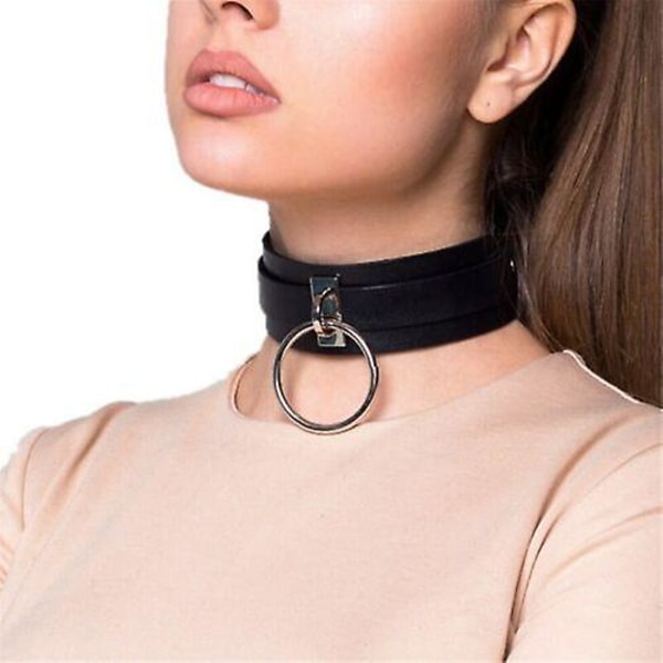 Kvinder læderkrave halskæde rund hals ring sele sort,1 stk