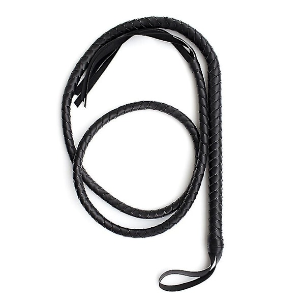 1,9 m Bull Whip Lær og Semsket Skinn Flettet Hale Hesteutstyr Pisk (svart)-E