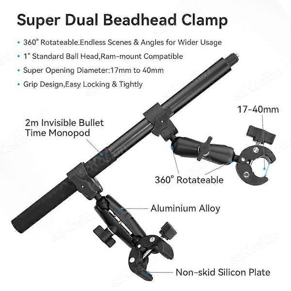 Motorcykel Cykel Dubbel Klämfäste För Insta360 One X2 X3 X4 GoPro 12 11 10 SJCAM Selfie Stick Monopod Fäste Styre Ställ