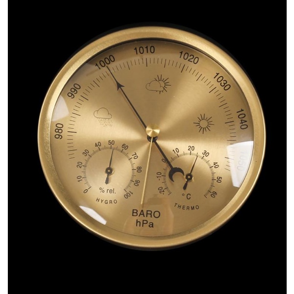 Barometer, vejrstation med barometer og termometer - 132MM guld