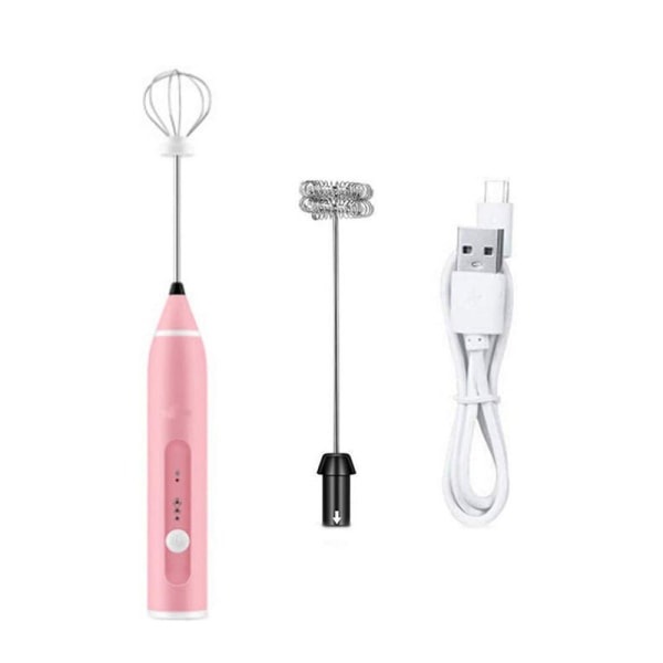 Tvådelad elektrisk mjölkvisp USB bärbar skumvisp 3-hastighets uppladdningsbar blender (rosa)