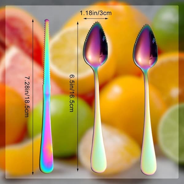 3-piece Stainless Steel Spoon Scraper - Grapefruit Knife with Teeth - Fruit Spoon - Dessert Spoon - Fruit Spoon - Serrated Orange Peeler Spoon