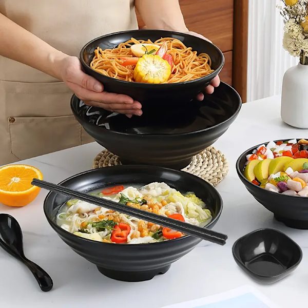 1 set Ramen skål set med ätpinnar sked tallrik, för hem kök restaurang hotell, köksartiklar, bestick tillbehör 19cm