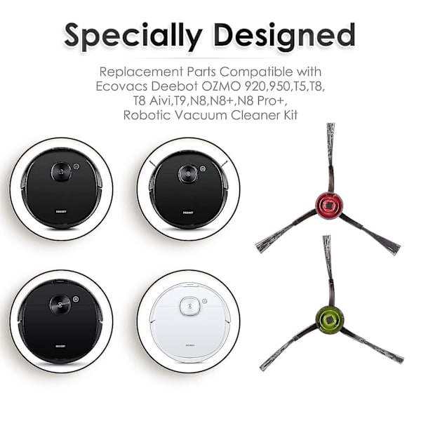 (10 stk) Sidebørste reservedeler for Ecovacs Deebot Ozmo 920 950 T8 Aivi Max T9 T5 N5 N7 N8+ N8 Pro N8 Pro Dx55 Dx93 Dj65 X1 Omni, X1 Turbo, X1 A