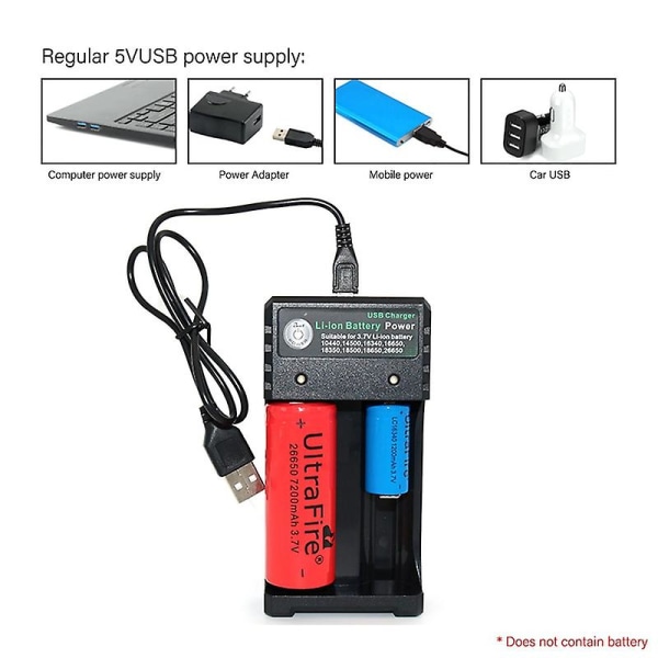 18650 lader dobbel spor USB lader for å lade 3.7V sylindrisk 2-cell litiumbatteri
