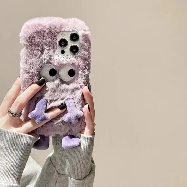 2023 Cute Purple Monster Apple Phone Deksel Plysj Høst og Vinter Telefonveske iPhone14pro