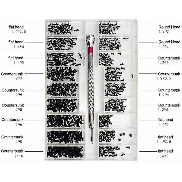 500 st skruvar, mikroskruvar, svarta små skruvar, kolstålskruvar   FIG