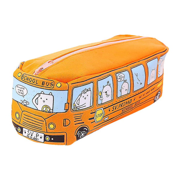 Skolbuss brevpapperslåda Stor kapacitet brevpappershållare Creative Canvas Box Pennväska (orange)