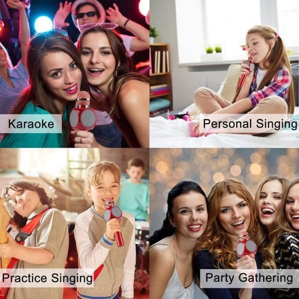 Langaton Bluetooth-karaokemikrofoni lapsille, punainen - tallennus - TF-kortti - LED-valot