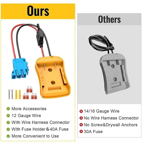 Power Wheels Adapter för 20V Batteri med Kabelhärva Anslutning för Peg-Perego, 12AWG Tråd med 40