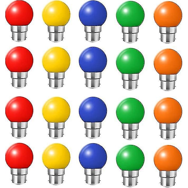 20x B22 Bayonet Cap LED Coloured Light Bulb Mini Globe Golfball Bulbs for Outdoor Patio Garden Party