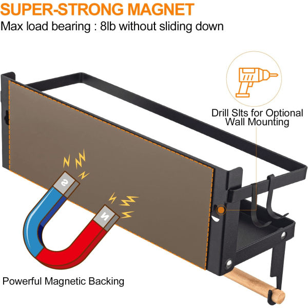 Magnetisk krydderistativ med kroker, magnetisk sammenleggbart kjøleskap krydderistativ,