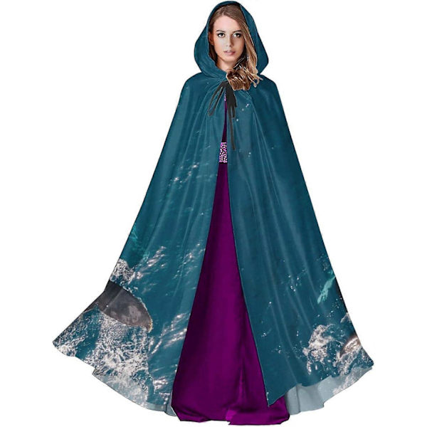 v28 Ocean Mammal Whale Fuld Længde Hættekappe Kappe Robe Cosplay Kostume Fancy Kappe Halloween Dekorationer Fest hun28