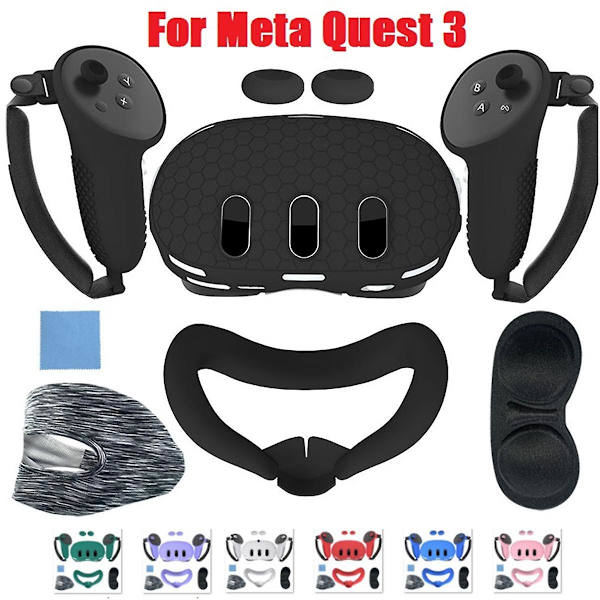 Silikonbeskyttende etui for 3 VR-headset, ansiktsdeksel, øyepute, håndtak, grep, knapphette, VR-tilbehør