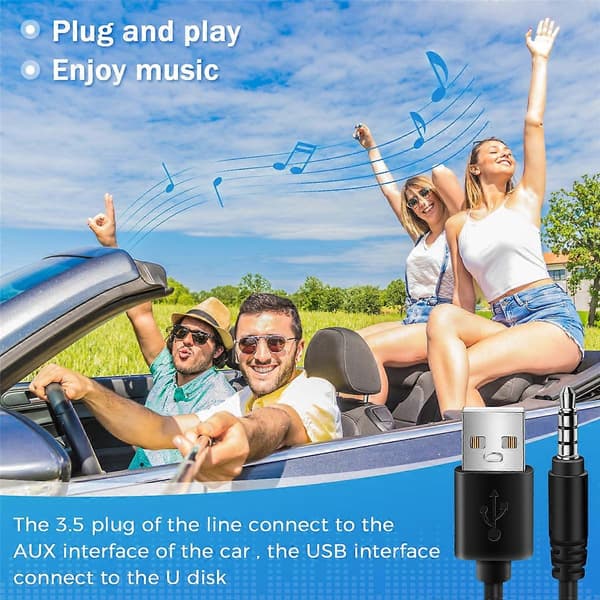 3,5 mm stik AUX lydstik til USB 2.0 hanopladerkabeladapterledning