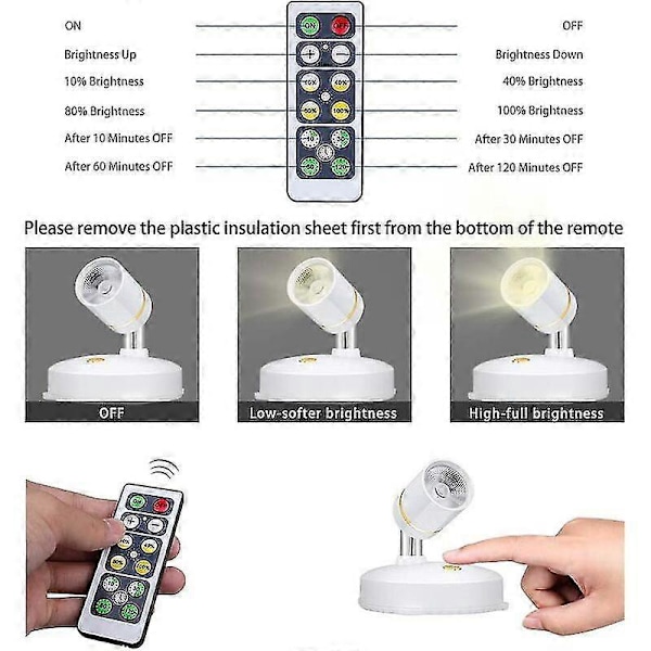 Sladdlösa spotlights batteridrivna bildlampor mini accentljus dimbara inomhus LED-spotlight med fjärrkontroll på valfri vägg roterande väggmonterad varm