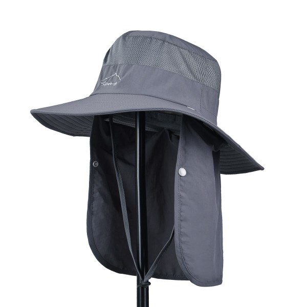 Kalastushattu UV Cap Summer Bucket -hattu irrotettavalla kasvojen kaulan cover Tummanharmaa