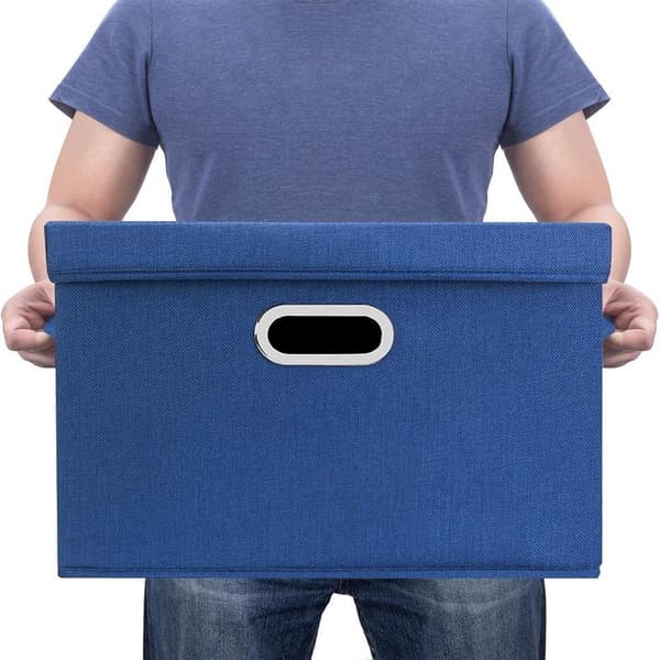 Storage Box - Foldable with Lid - Robust and Durable - Suitable for Storing Clothes and Toys - Textile Material - Navy Blue