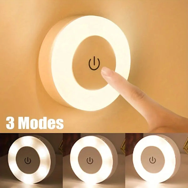 1. Mini LED-berøringssensor natlys, USB-genopladelig køkkensoveværelse magnetisk basis væglampe, tre farver (hvid/varm/varm hvid)