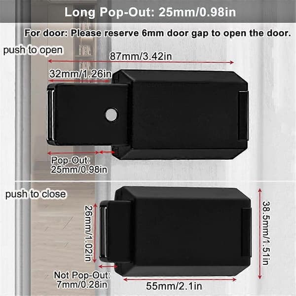 2 kpl Heavy Duty Push Latch & Lock piilo-oville, kosketuslukot, musta