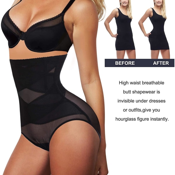 Kvinnor Butt Lifter Shapewear Hi-waist Dubbel Magkontroll Trosa Waist trainer Body Shaper Black 3X-Large