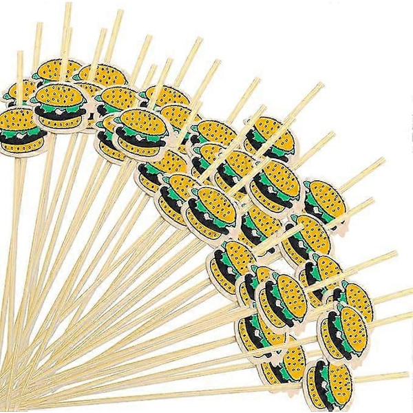 200 Stykker Søde Cocktailpinde til Drinks Træ Hamburger Formede Frugtpinde Kagetopper Mini Snackpinde 12 cm Madpinde Appetizerpinde til Fest