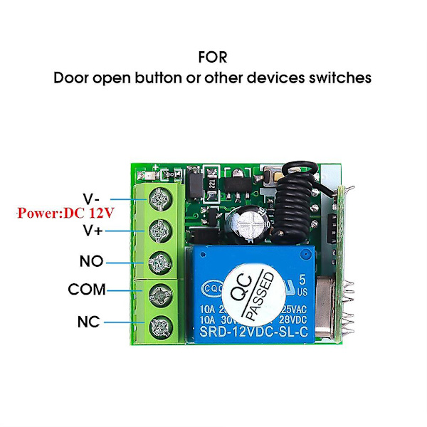 Dc 12v Enkeltkanals Relémodul Universell Trådløs Bryter Rf Relémottaker + 2 Ch Fjernkontroll