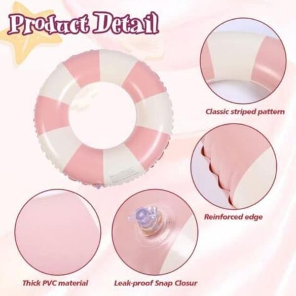 Rund pool float. Retro stribet oppustelig PVC pool float. Pool dekoration. Strandlegetøj - 75 cm