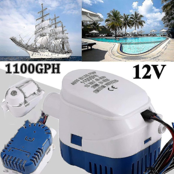 Bilgepumpe, 12V 1100GPH Automatisk Bilgepumpe Marine Dykpumpe Bilge Auto Silent Væskepumpe Vandpumpe Til Både, Damme, Pools Jnnjv