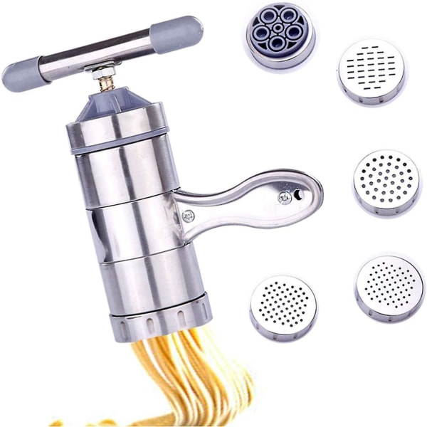 Pastamaskine Nudelpresse Nudelpressemaskine, Spaghetti-pastamaskine i rustfrit stål, manuel metalpastamaskine/manuel nudelmaskine med 5 Noo