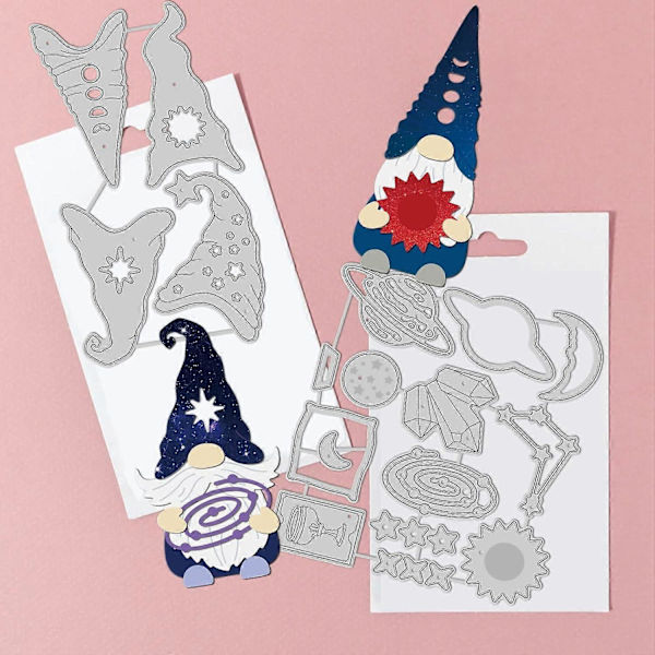 3 st Celestial Gnome Metalliska Utskurna Stämplar för Korttillverkning DIY Scrapbooking Fotoalbum