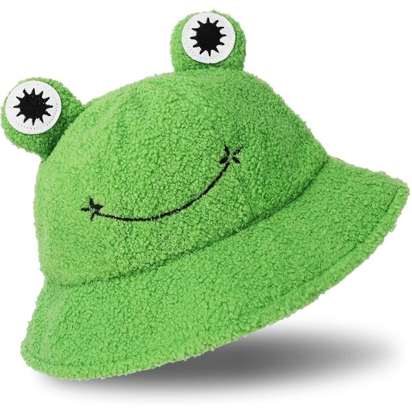 Plush Frog Hat Cute Green Packable Bucket Hat Autumn Winter Keep Warm Funny