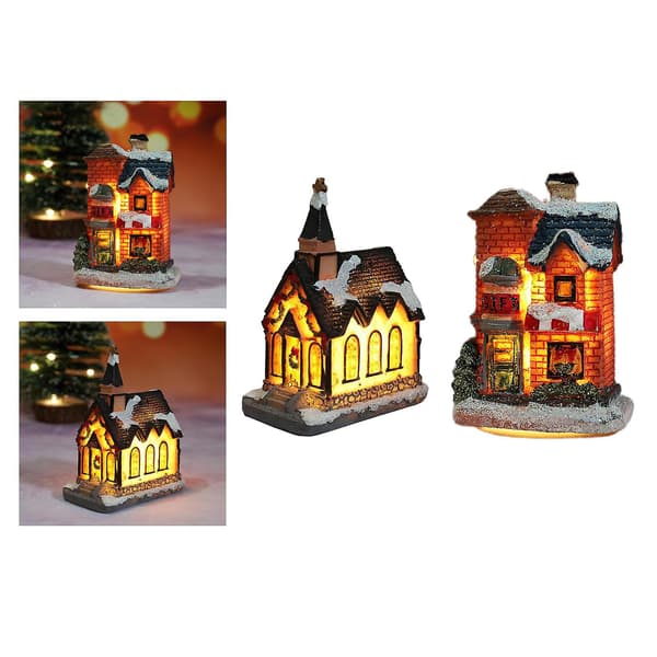 2x Lysende Julepynt LED Miniature Hus Landsby