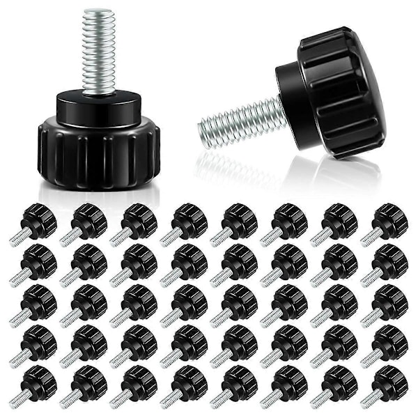 40 stk Karbonstål Gjengede Knurlede Tommelskruer Skru på Knapper Grep Svarte Runde Klemmeskruer, Svart (M6 X 10 Mm)