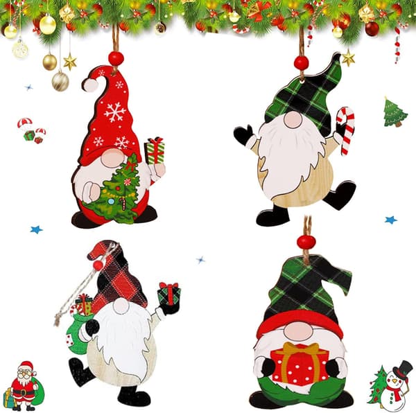 4-pack tomtefigurer, julgransprydnader i trä,