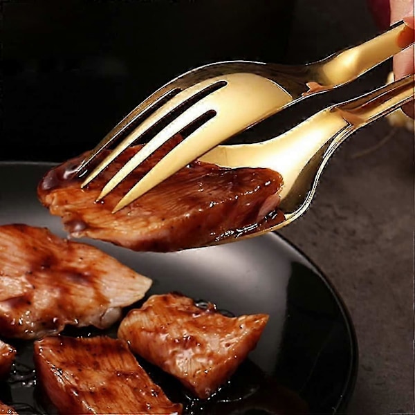 Guld Spaghetti Tang i Rustfrit Stål til Pasta, Nudler, Brød, Bøf - 1 stk