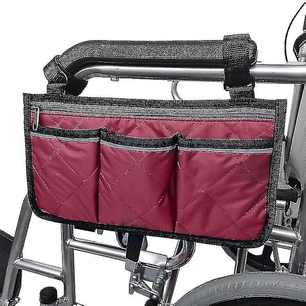 Kørestolstilbehør, Kørestolsarmlæn Opbevaringspose, Mobilitetsscooter Transport Vandtæt Taske Med 4 Lommer, Bærbar Sengestolsarrangør, Rød, 3