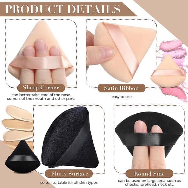 Triangulära Puffar 4-pack Makeup Ansiktspuffar (Svart, Naken)