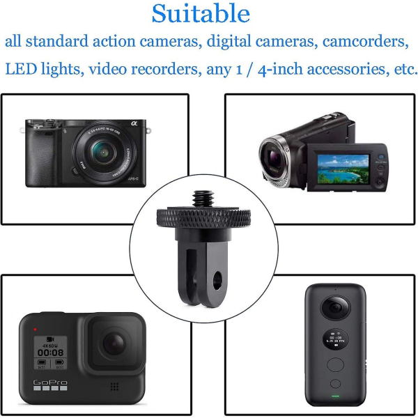 Sett med 2 adapterte trepierte kameraer, Ephe, kompatibel med GoPro Hero10/Insta360 ONE X2/Go 2/Xiaomi Yi, Aluminiu, Negru