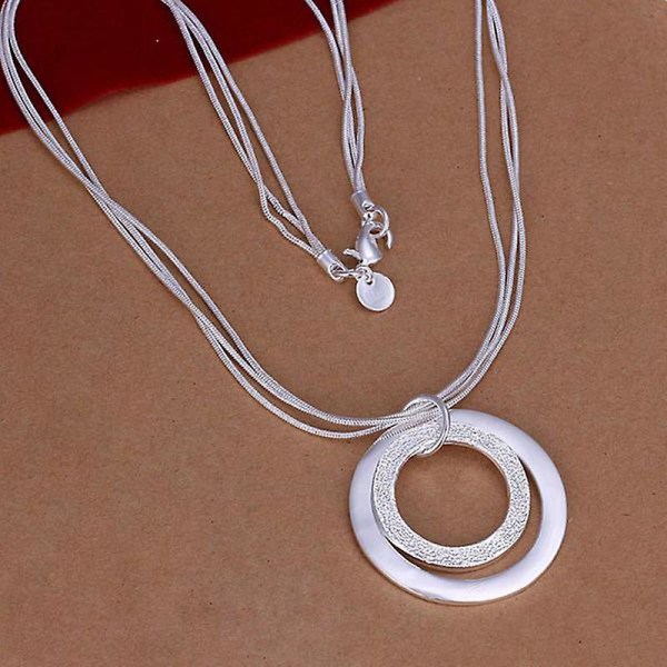 Ny mote smykker 925 Sterling sølv klassisk dobbel ring halskjede for unisex mann kvinner gave