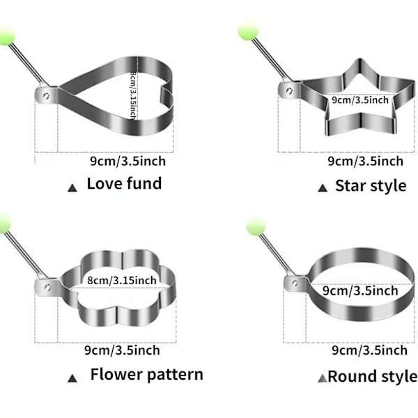 1/4 st äggformar, äggringsformar, stekt äggform, DIY stekt äggform, kreativ äggform, kawaii äggform, fyrdelad uppsättning