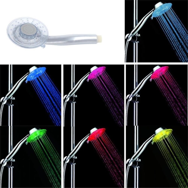 Led dusjhode, 7 farger LED-lys Farger skiftende dusjhode, 2 typer vannmodus Passer til de fleste standard dusjslange
