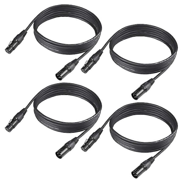 DMX Kabel 3m, 4 stk. DMX Kabler 3-Pin Signal XLR Han til Hun DMX Kabelledning til Signaloverførsel