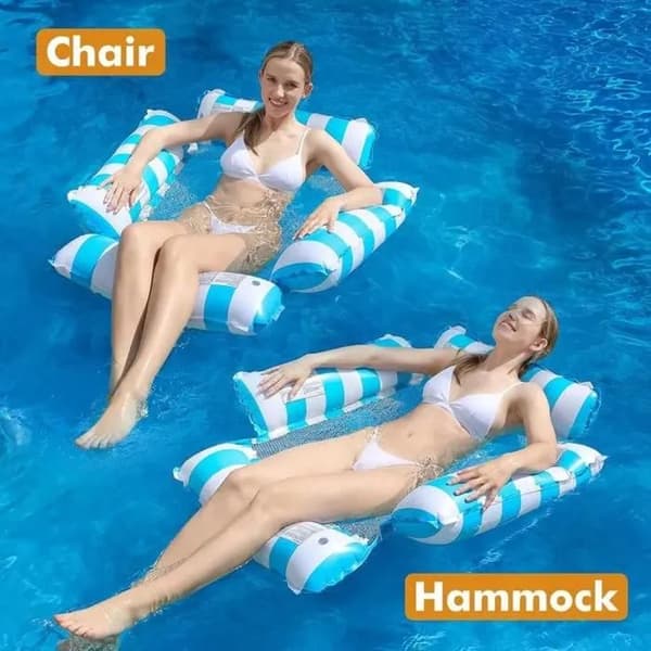 Oppustelig pool-liggestol, ideel til sommerpoolfester, blå striber