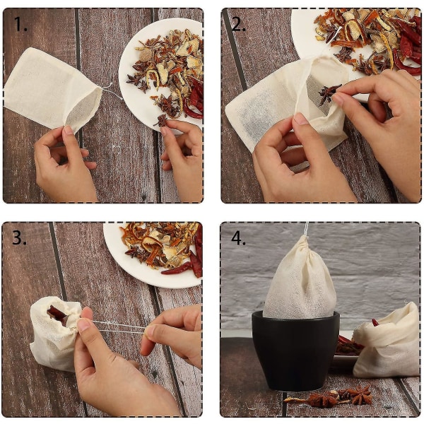 30-pack kryddpåsar för matlagning - Återanvändbara ostdukspåsar för silning, te, soppa - Muslinpåsar med dragsko