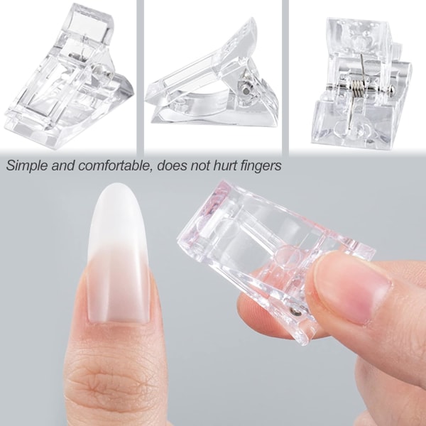 5 kirkasta kynsiklipsiä, polyimidi nopeaan geelin rakentamiseen, kynsien kärkien klipsit muoviset sormenpidennykset UV LED-rakentaja tee-se-itse manikyyritaidetta varten.