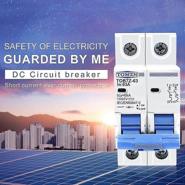 2p DC 1000V Solcelle Mini Afbryder DC MCB Afbryder til PV System, 63A