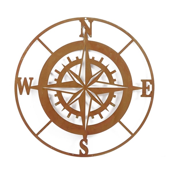 Round Compass With Rusty Finish Iron Sculpture Beach Theme Wall Art Ornament