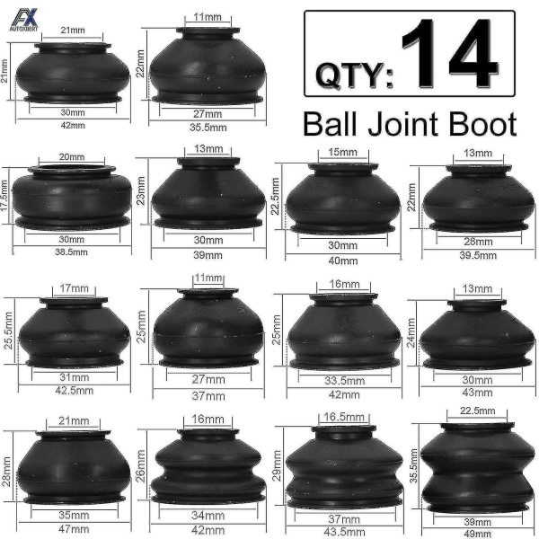 14x Multipack Universal Car Suspension Steering Ball Joint Rubber Dust Boot Cover Track Tie Turn Rods Ends Set Parts Accessories Zekai